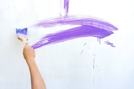 Painted purple on a white wooden floor.の写真素材