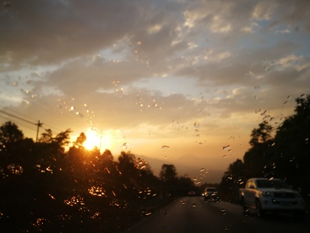 Water drops on the windshield,Traveling in the rain