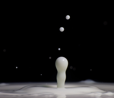 milk splash in black background.の写真素材