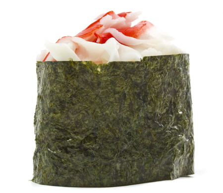 Sushi gunkan with crab isolated on white の写真素材