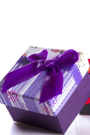 Gift boxes on white background with shadowの写真素材