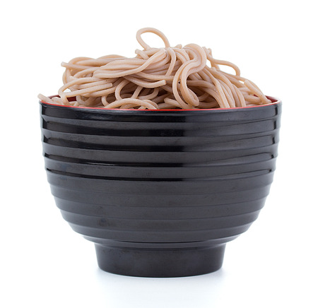 Japanese buckwheat soba noodle; isolated on white backgroundの写真素材
