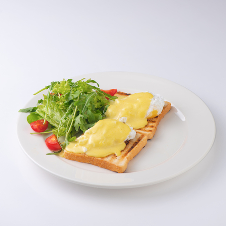 Bread Toast and Poached Eggの写真素材