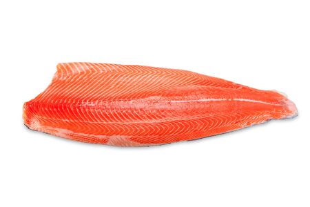 Fresh salmon fillet isolated on white backgroundの写真素材