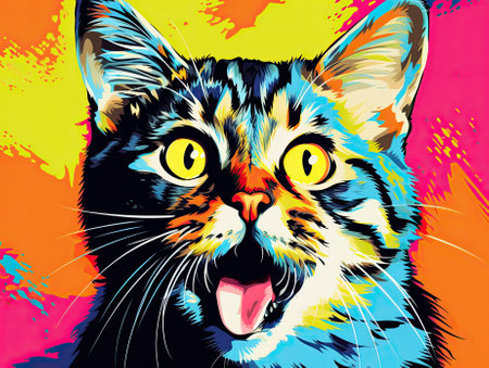 A pop art portrait of an amused shocked cat with tongue out in disbelief.の素材