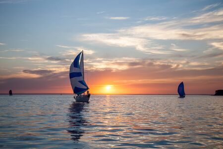 Yacht back to shore after the regattaの写真素材