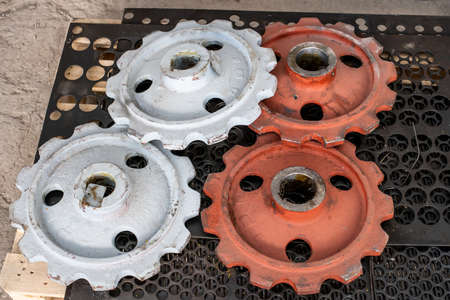 big yellow steel gears. details for the construction of communications