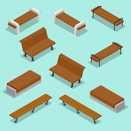 Bench. Outdoor park benches. Wooden benches for rest in the park. Flat 3d isometric illustration for infographics.のイラスト素材