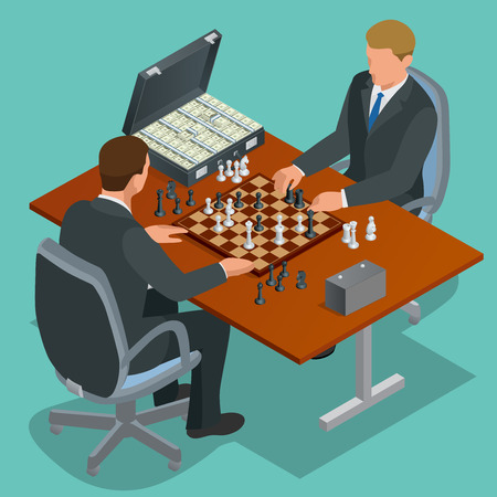 Chess players. Two man sitting and playing chess. Chess strategy.のイラスト素材