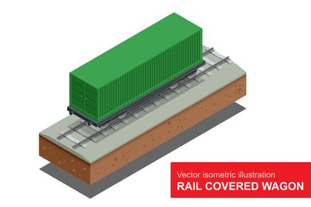 Rail covered wagon isometric illustration of  rail covered wagon. Rail freight transportationのイラスト素材