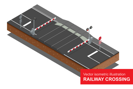 isometric illustration of  Railway crossing.のイラスト素材