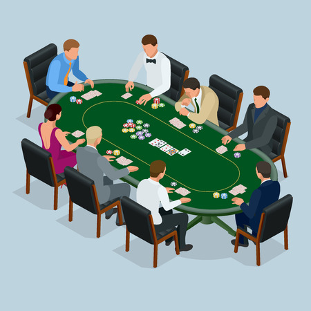 People playing poker in the casino, gambling. Isometric vector Group of young people playing poker in a casino vector illustrationのイラスト素材