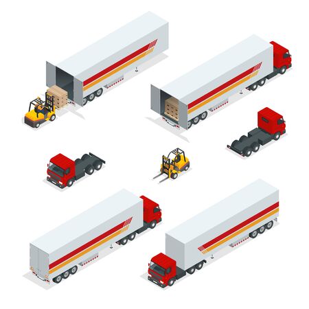 Trucks isometric transport. Commercial Vehicle. Delivery truck. Flat style illustration delivery service conceptのイラスト素材