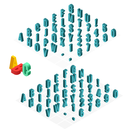 3d isometric alphabet vector font. Isometric letters, numbers and symbols. Three-Dimensional stock vector typography for headlines, posters etcのイラスト素材