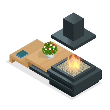 Fireplace modern design. Flat 3d isometric illustrationのイラスト素材