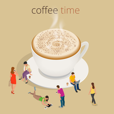 Coffee time or coffee break. Group People Chatting Interaction Socializing Concept.のイラスト素材