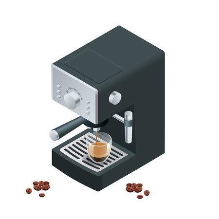 Coffee machine makes two coffee with coffee beans on background.のイラスト素材