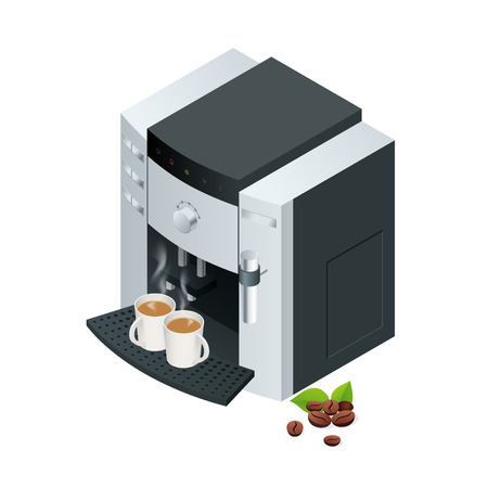 Coffee machine makes two coffee with coffee beans on background.のイラスト素材