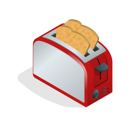Toaster with bread. Food for breakfast. Healthy lifestyle. Flat 3d vector isometric illustration.のイラスト素材