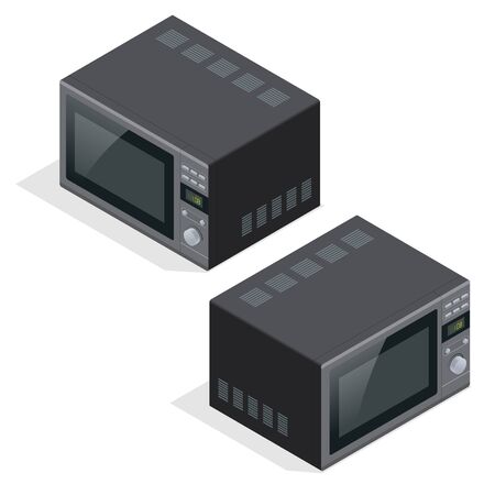 Microwave oven isolated. Kitchen appliances for cooking and heating food. Flat 3d vector isometric illustrationのイラスト素材