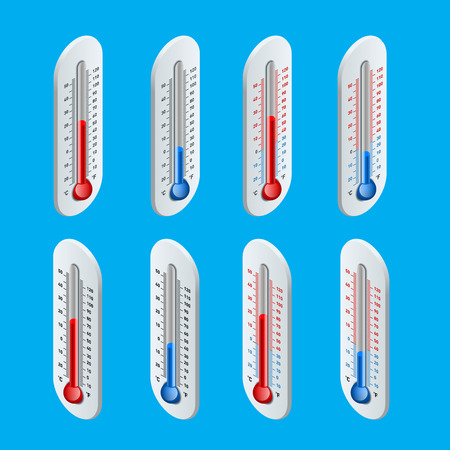 Outdoor Thermometer. Hot and cold temperature. Flat 3d vector isometric illustration.のイラスト素材