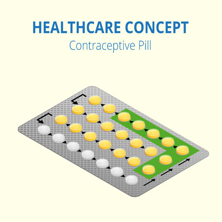 Strip of 28 Contraceptive Pill. Flat 3d vector isometric illustration. Healthcare concept. Take pillsのイラスト素材