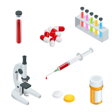 Realistic 3d isometric medical emergency first aid care icons set with heart pill thermometer isolated vector illustrationのイラスト素材