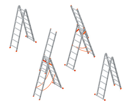 Isometric ladder. Set of various ladders on the white background.のイラスト素材