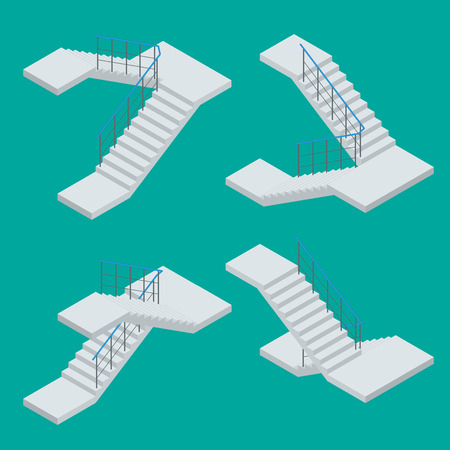 Isometric staircase. Vector Set of various staircase on the white background.のイラスト素材