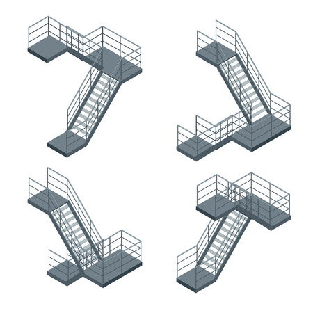 Isometric staircase. Vector Set of various metallic staircase on the white background.のイラスト素材