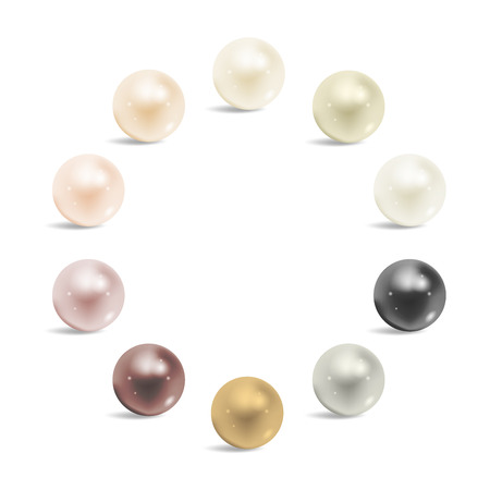 Pearl realistic set isolated on white background.Precious pearl in sphere form. Pearl is luxury glossy stone vector illustrationのイラスト素材