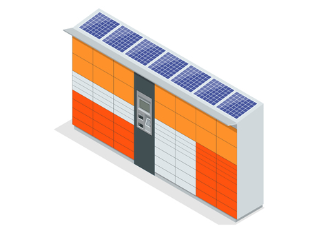 Isometric Parcel Delivery Lockers. Self-service. Express Delivery. This service provides an alternative to home delivery for online purchasesのイラスト素材