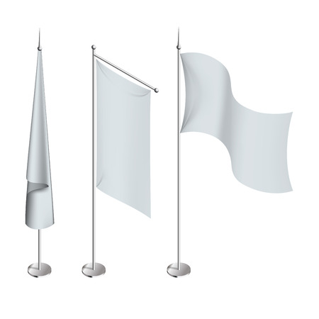 Various white flags and banners pictograms collection with hoisted and half-mast lowered positions abstract illustration.のイラスト素材