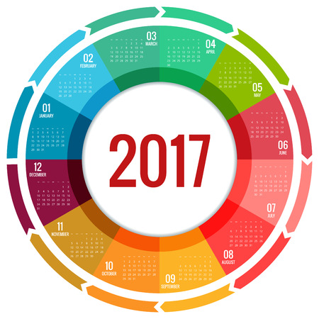 Calendar for 2017 year. Vector design stationery template. Flat style color vector illustration. Yearly calendar template.のイラスト素材