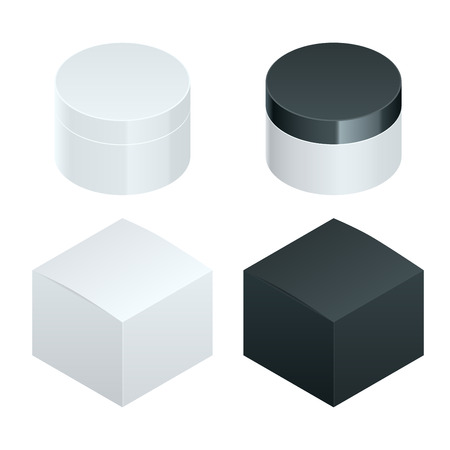 Cosmetic and template, glass bottle with lotion or essence oil isolated on bokeh background. Flat 3D vector isometric illustration. B.B. cream ads, makeup tube template with sparkling effectのイラスト素材