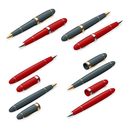 Elegant gold plated business pen isolated on white background. Flat 3d vector isometric illustrationのイラスト素材