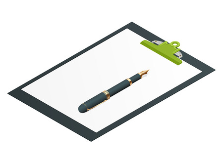 Blank paper on black clipboard with copy space on beige background. Folder with blank paper design mockup. Document holder mock up template.のイラスト素材