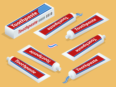 Isometric Toothbrush and Toothpaste on a backgroundのイラスト素材
