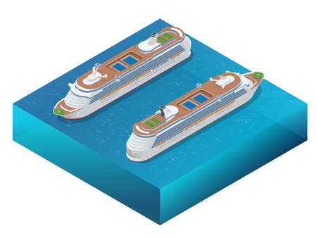 Luxury cruise ship. A modern liner is in an ocean. Flat 3d vector isometric illustrationのイラスト素材