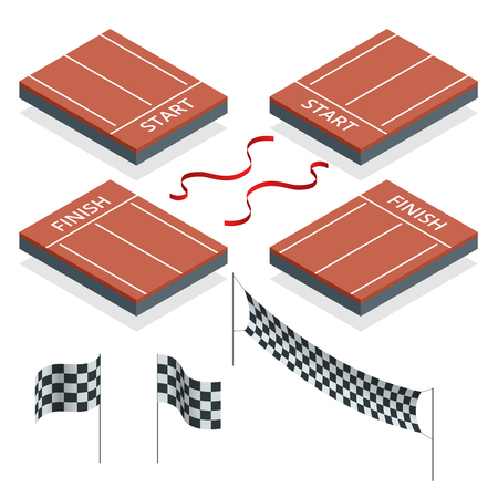 Isometric Start and Finish, Checkered flags, vector illustrationのイラスト素材