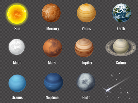 Solar system planets on transparent background, isolated vector illustration.のイラスト素材