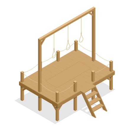 Hangman game vector drawing, suicide rope. Isometric gallows Flat 3d illustration. For infographics, game and designのイラスト素材