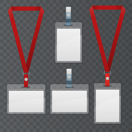Set of lanyard and badge. Template Plastic Badge Identification Set Can Be Used for Presentation, Company or Office.のイラスト素材