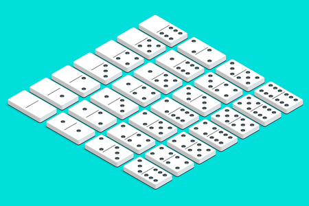 Full set of white isometric dominoes. Complete double-six setのイラスト素材