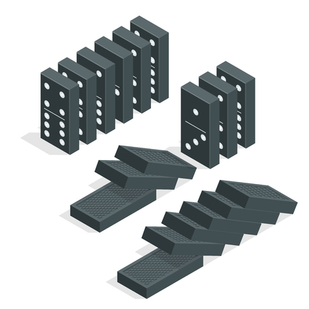 Domino effect. Full set of black isometric dominoes isolated on white. Flat vector illustrationのイラスト素材
