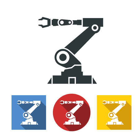 Flat icons of robotic hand machine tool at industrial manufacture factoryのイラスト素材