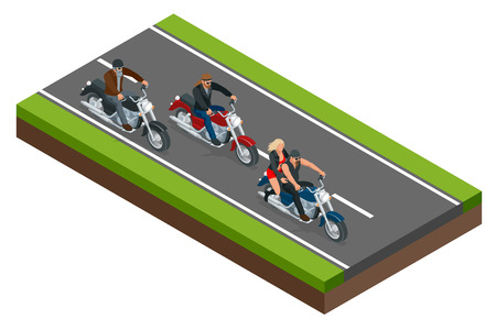 Isometric bikers on a motorcycle on the road. The concept of freedom and travel.のイラスト素材