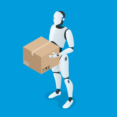 Isometric autonomous Delivery Robot. Flat vector Isolated on white illustration.のイラスト素材