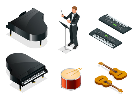 Isometric Musical instruments icons vector realistic setのイラスト素材