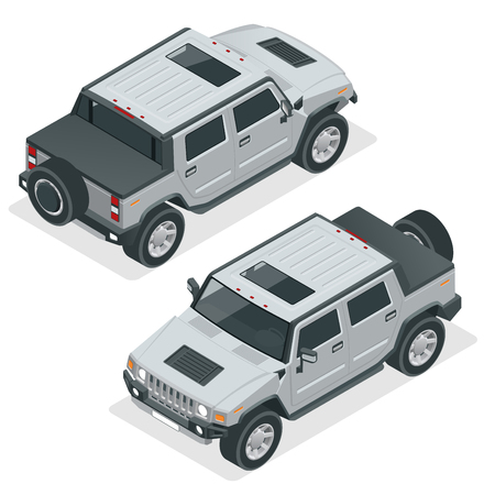 Isometric Pickup Truck Highly detailed Off-road write car. Modern VIP transport. Vector illustration. Used for workflow layout, banner, diagram, number options, web design, game, infographicsのイラスト素材